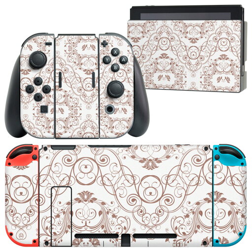 igsticker Nintendo Switch 用 デザインスキンシール 任天堂 ニンテンドー スイッチ 専用 本体ドック Joy-Con Joycon ジョイコン 専用 ゲーム機 カバー アクセサリー フィルム ステッカー 004243 模様 エレガント 白