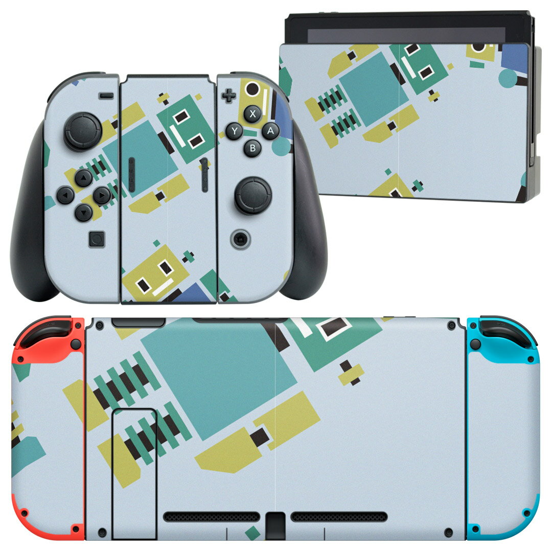 igsticker Nintendo Switch 用 デザインスキンシール 任天堂 ニンテンドー スイッチ 専用 本体ドック Joy-Con Joycon ジョイコン 専用 ゲーム機 カバー アクセサリー フィルム ステッカー 004271 ロボット　キャラクター　青