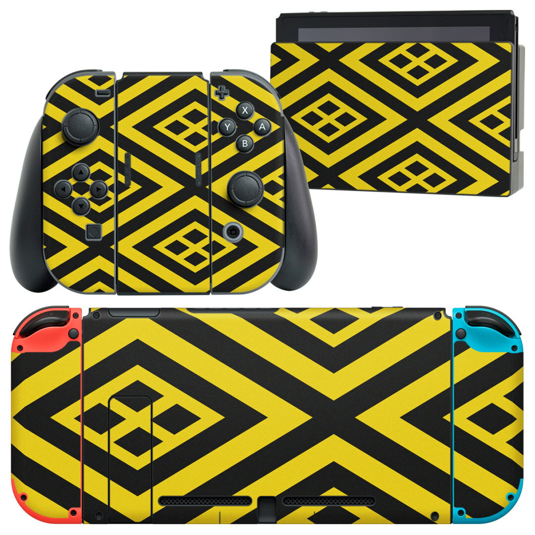 igsticker Nintendo Switch 用 デザインスキンシール 任天堂 ニンテンドー スイッチ 専用 本体ドック Joy-Con Joycon ジョイコン 専用 ゲーム機 カバー アクセサリー フィルム ステッカー 004294 模様 黄色 黒