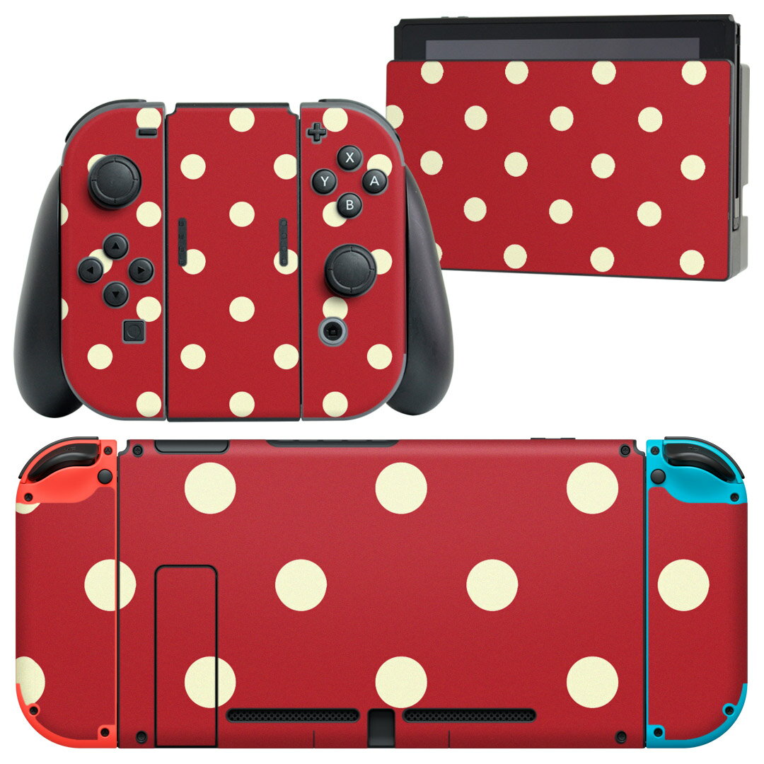 igsticker Nintendo Switch 用 デザインスキンシール 任天堂 ニンテンドー スイッチ 専用 本体ドック Joy-Con Joycon ジョイコン 専用 ゲーム機 カバー アクセサリー フィルム ステッカー 004304 水玉 ドット 赤