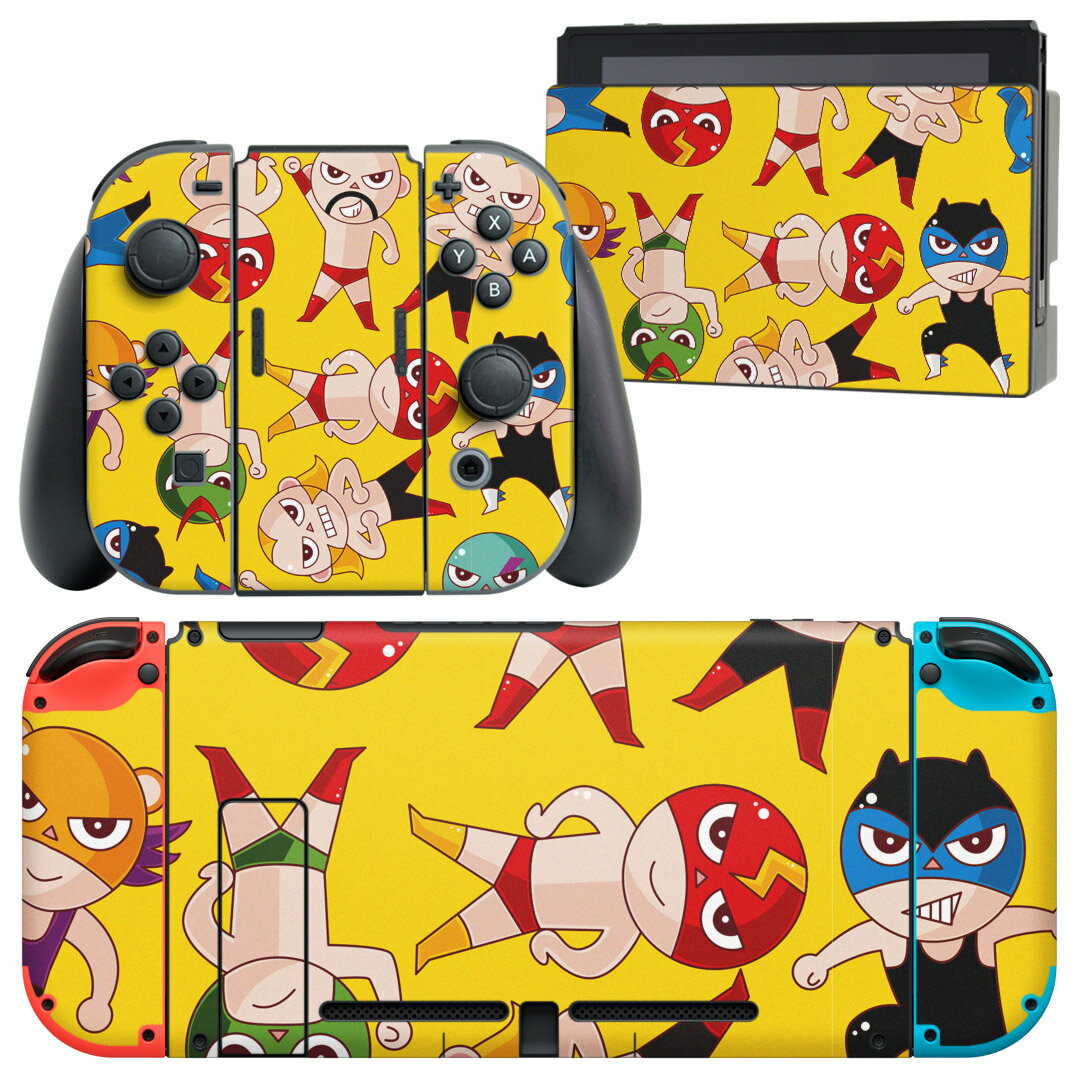 igsticker Nintendo Switch 用 デザインスキンシール 任天堂 ニンテンドー スイッチ 専用 本体ドック Joy-Con Joycon ジョイコン 専用 ゲーム機 カバー アクセサリー フィルム ステッカー 004305 キャラクター プロレス