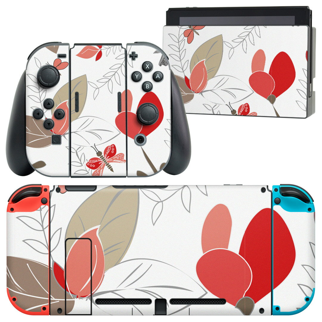 igsticker Nintendo Switch 用 デザインスキンシール 任天堂 ニンテンドー スイッチ 専用 本体ドック Joy-Con Joycon ジョイコン 専用 ゲーム機 カバー アクセサリー フィルム ステッカー 004326 蝶　花