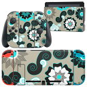 igsticker Nintendo Switch 用 デザインスキンシール 任天堂 ニンテンドー スイッチ 専用 本体ドック Joy-Con Joycon ジョイコン 専用 ゲーム機 カバー アクセサリー フィルム ステッカー 004368 花 モダン 青(2)