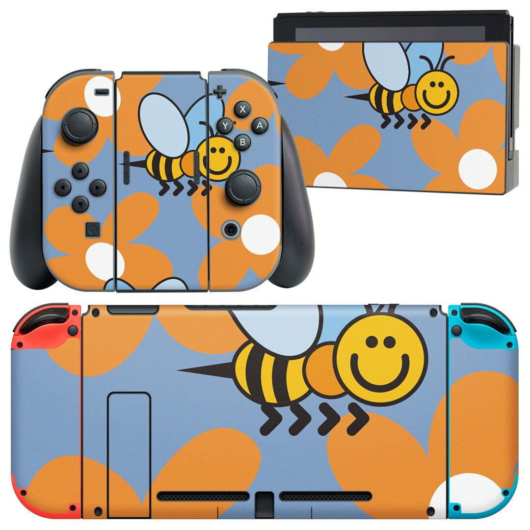igsticker Nintendo Switch 用 デザインスキンシール 任天堂 ニンテンドー スイッチ 専用 本体ドック Joy-Con Joycon ジョイコン 専用 ゲーム機 カバー アクセサリー フィルム ステッカー 004457 蜂　花　キャラクター