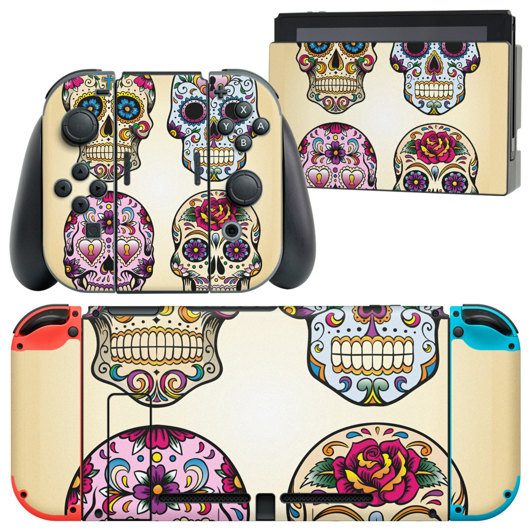 igsticker Nintendo Switch 用 デザインスキンシール 任天堂 ニンテンドー スイッチ 専用 本体ドック Joy-Con Joycon ジョイコン 専用 ゲーム機 カバー アクセサリー フィルム ステッカー 004518 ドクロ 骸骨 模様