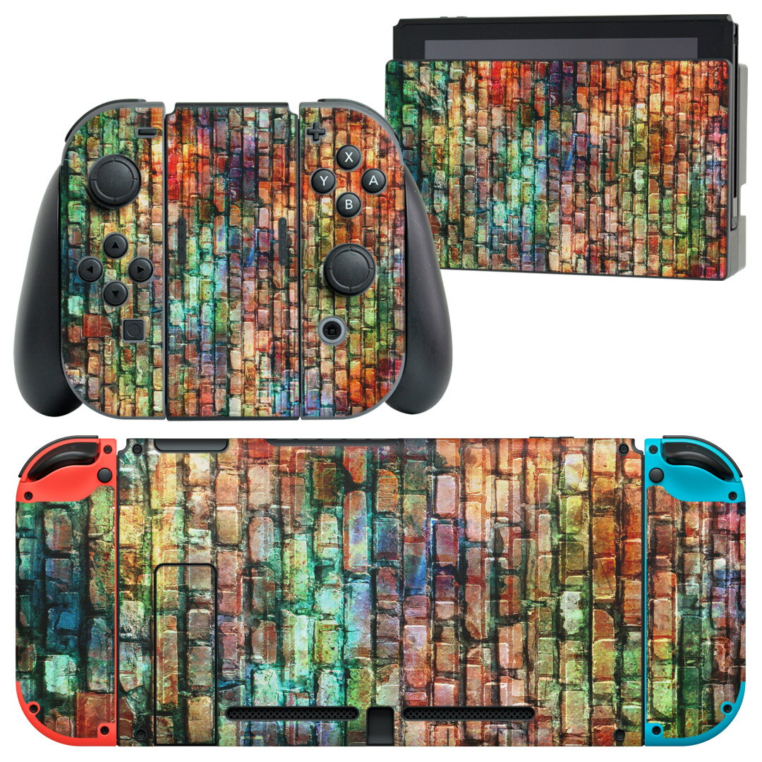 igsticker Nintendo Switch 用 デザインスキンシール 任天堂 ニンテンドー スイッチ 専用 本体ドック Joy-Con Joycon ジョイコン 専用 ゲーム機 カバー アクセサリー フィルム ステッカー 004568 レンガ　シンプル