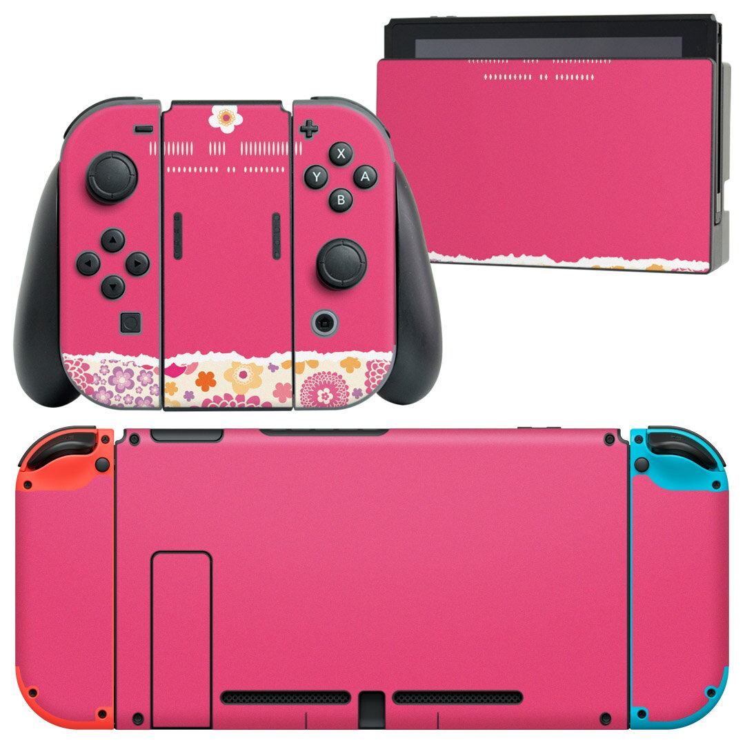 igsticker Nintendo Switch 用 デザインスキンシール 任天堂 ニンテンドー スイッチ 専用 本体ドック Joy-Con Joycon ジョイコン 専用 ゲーム機 カバー アクセサリー フィルム ステッカー 004593 花　　ピンク