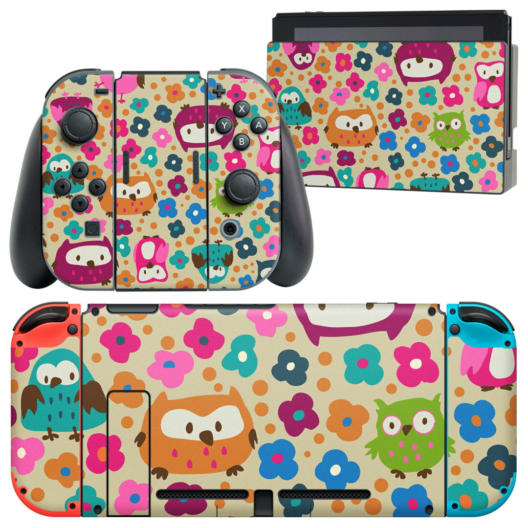 igsticker Nintendo Switch 用 デザインスキンシール 任天堂 ニンテンドー スイッチ 専用 本体ドック Joy-Con Joycon ジョイコン 専用 ゲーム機 カバー アクセサリー フィルム ステッカー 004629 鳥　花　キャラクター