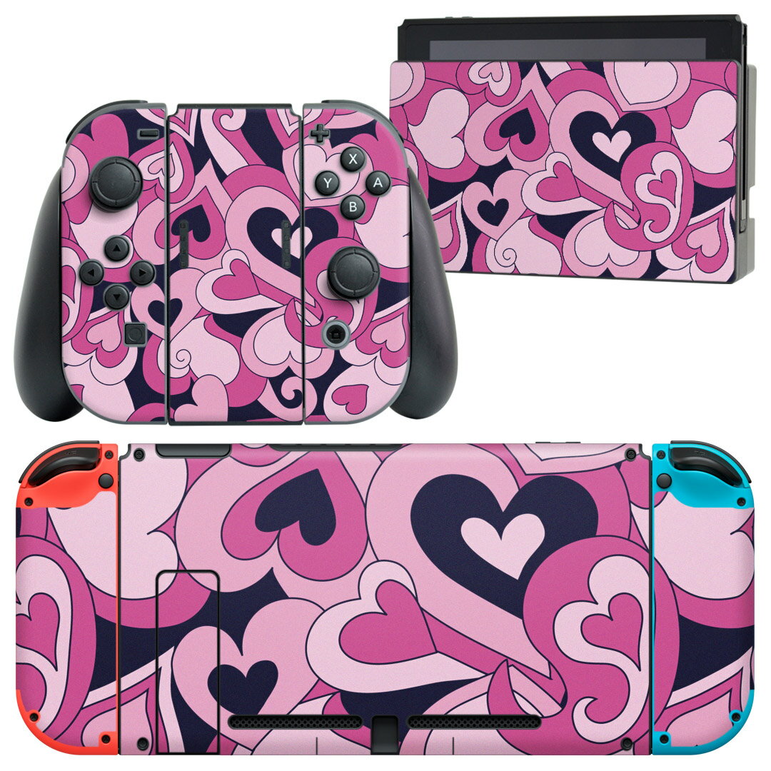 igsticker Nintendo Switch 用 デザインスキンシール 任天堂 ニンテンドー スイッチ 専用 本体ドック Joy-Con Joycon ジョイコン 専用 ゲーム機 カバー アクセサリー フィルム ステッカー 004642 ハート　ピンク
