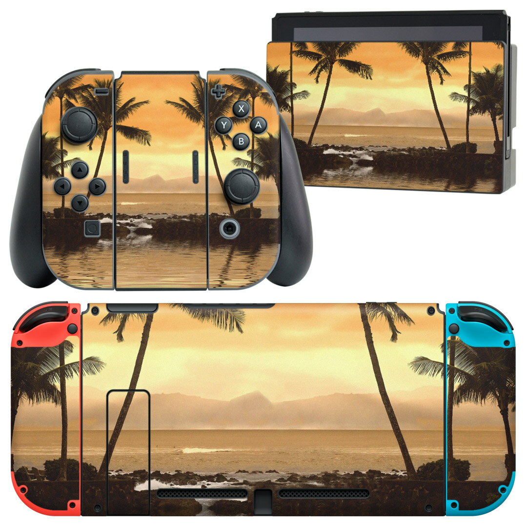 igsticker Nintendo Switch 用 デザインスキンシール 任天堂 ニンテンドー スイッチ 専用 本体ドック Joy-Con Joycon ジョイコン 専用 ゲーム機 カバー アクセサリー フィルム ステッカー 004650 海 ヤシの木