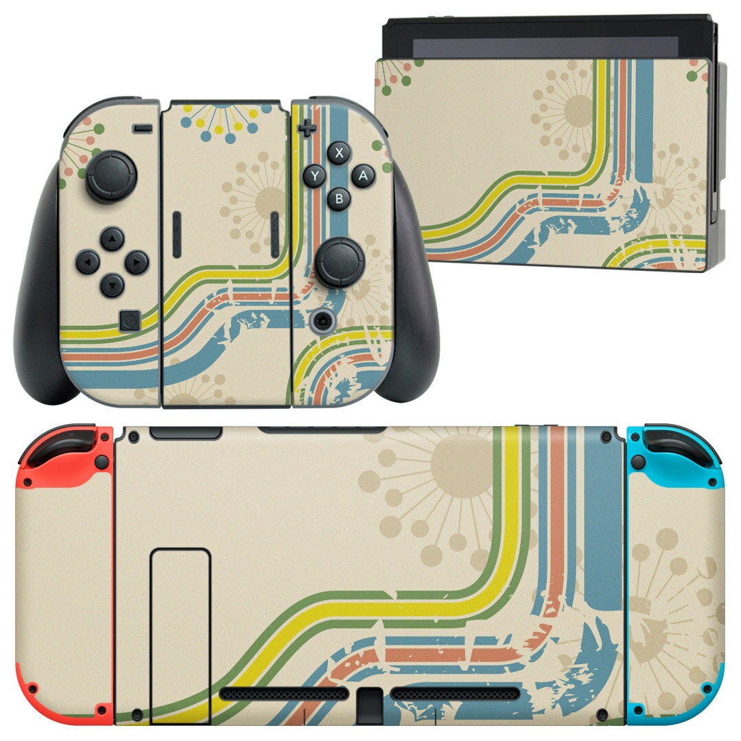 igsticker Nintendo Switch 用 デザインスキンシール 任天堂 ニンテンドー スイッチ 専用 本体ドック Joy-Con Joycon ジョイコン 専用 ゲーム機 カバー アクセサリー フィルム ステッカー 004656 花　ボーダー　シンプル