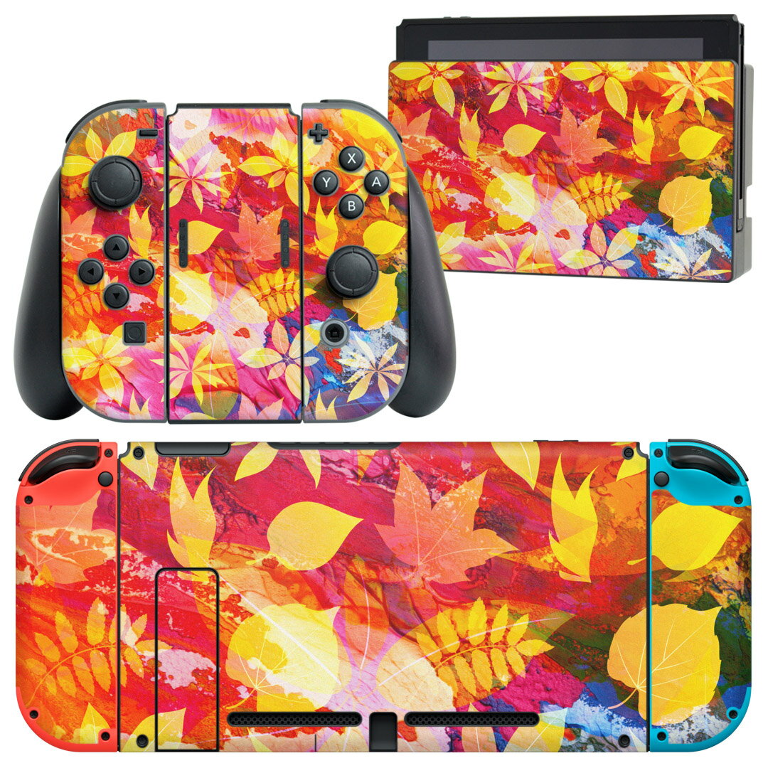 igsticker Nintendo Switch 用 デザインスキンシール 任天堂 ニンテンドー スイッチ 専用 本体ドック Joy-Con Joycon ジョイコン 専用 ゲーム機 カバー アクセサリー フィルム ステッカー 004720 花 色彩 カラフル