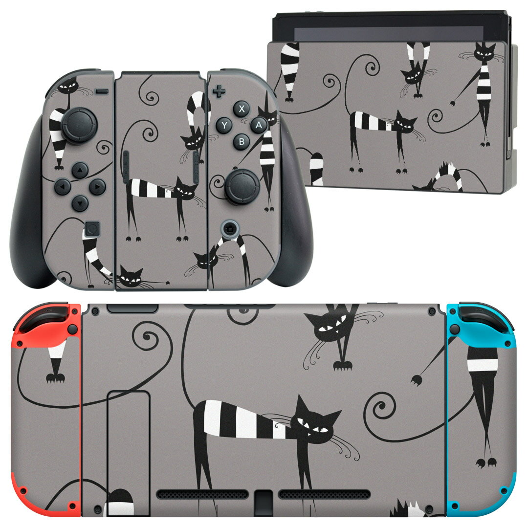 igsticker Nintendo Switch 用 デザインスキンシール 任天堂 ニンテンドー スイッチ 専用 本体ドック Joy-Con Joycon ジョイコン 専用 ゲーム機 カバー アクセサリー フィルム ステッカー 004732 猫　イラスト