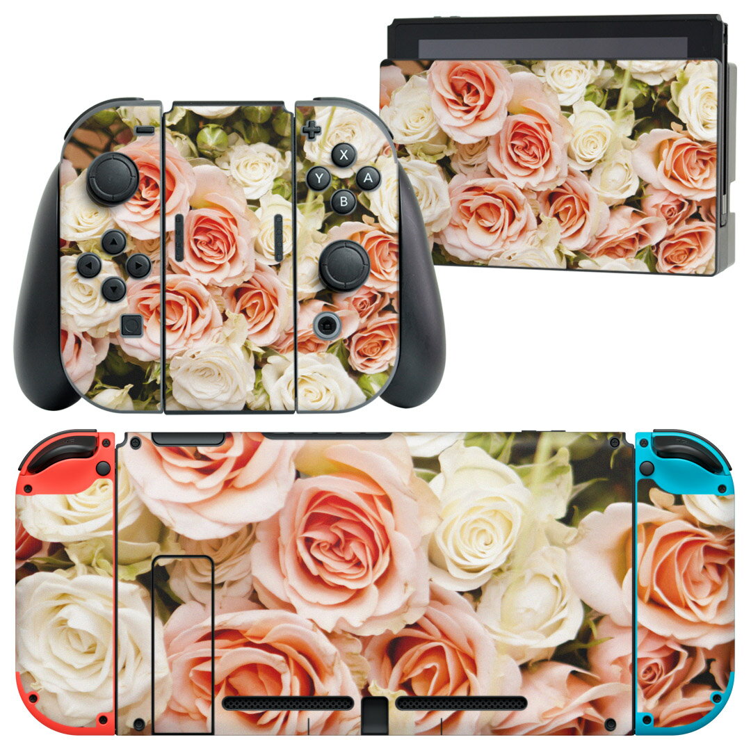 igsticker Nintendo Switch 用 デザインスキンシール 任天堂 ニンテンドー スイッチ 専用 本体ドック Joy-Con Joycon ジョイコン 専用 ゲーム機 カバー アクセサリー フィルム ステッカー 004742 花 ピンク 白 写真