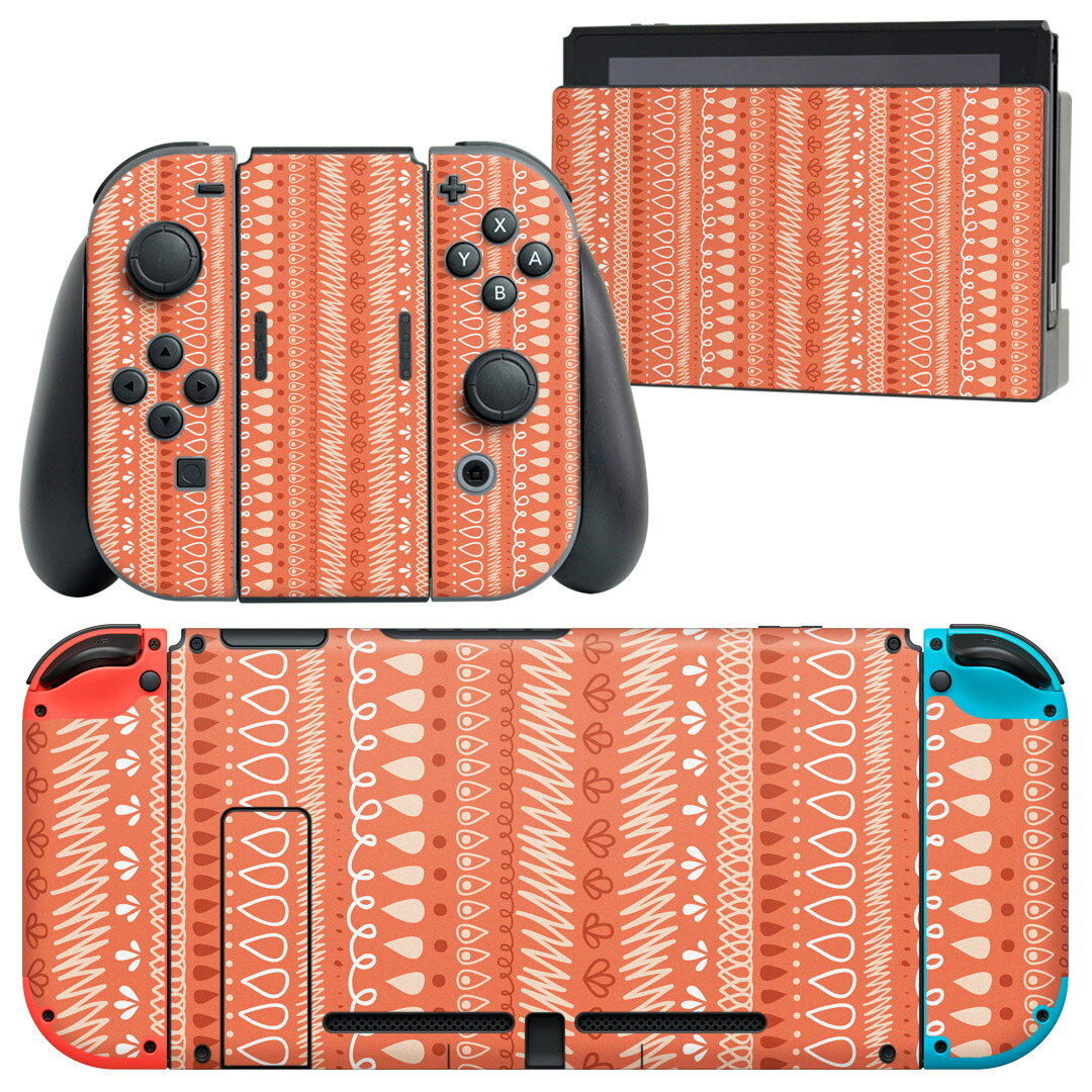製品名 Nintendo Switch 本体裏面＆ドック正面＆ジョイコン専用 デザインスキンシール セット内容 Nintendo Switch 本体＆ドック＆ジョイコン用スキンシール（各1枚） ニンテンドースイッチ専用です。携帯機のSwitch LiteやProコンには対応していません。 商品特徴 再剥離性シートを素材に採用し、細かな位置調整がしやすく貼り直しが容易です。専用の業務プリンターを使い、商品画像と遜色のない美しい印刷仕上がり。 注意事項 画像はサンプルですので、ご覧の環境によっては多少色味に違いを感じる場合がございます。 イメージと違った、モニターと色味が異なるという理由での交換や返金はご対応出来かねます。スキンシールのみの販売で、ニンテンドースイッチ本体などは付属しません。シワができた場合、ドライヤーなどで軽く温め、外側に向けてシワを伸ばすように貼ってください。初回貼付時の位置調整や貼り直しは可能ですが、しっかりと押し付けて接着させた後の再剥離、再利用は保証しておりません。また接着部に油分や汚れが付着しますと角の部分は剥がれやすくなりますので、貼付時はあまり触れないようにご注意ください。無地のセミグロスシートにデザインをプリントした商品で、デコなどの加工はございません。 凹凸や光沢があるように見えたり布地や金属を素材にしたように見える商品もありますが、デザインの図版によるものです。印刷時に微妙な画像のズレが生じる場合がございます。ご注文後に1点1点制作する受注生産品の為、不良品以外のご返品や交換は固くお断りします。当店における繰り返しの実機テストでは問題ありませんでしたが、経過年数や使用環境により、シールを剥がす際に本体の塗装が一部剥がれる可能性があります。恐れ入りますが、万が一そのような状況になった場合でも当店ではゲーム機本体の保証は出来かねますので、予めご理解の上お求めください。 商品発送 完全受注生産のハンドメイド商品となりますので、既製品と比べて発送までお時間を頂いています。 基本的に決済確認後2?3営業日、最大で10営業日での発送となります。繁忙期や休業日明けの場合はさらに時間がかかる場合があります。 その際には別途メールにてご連絡致します。メール便の場合、発送日から到着までに2?4日ほどかかる場合が多く、紛失などの保障もご対応できかねます。あらかじめご了承下さい。