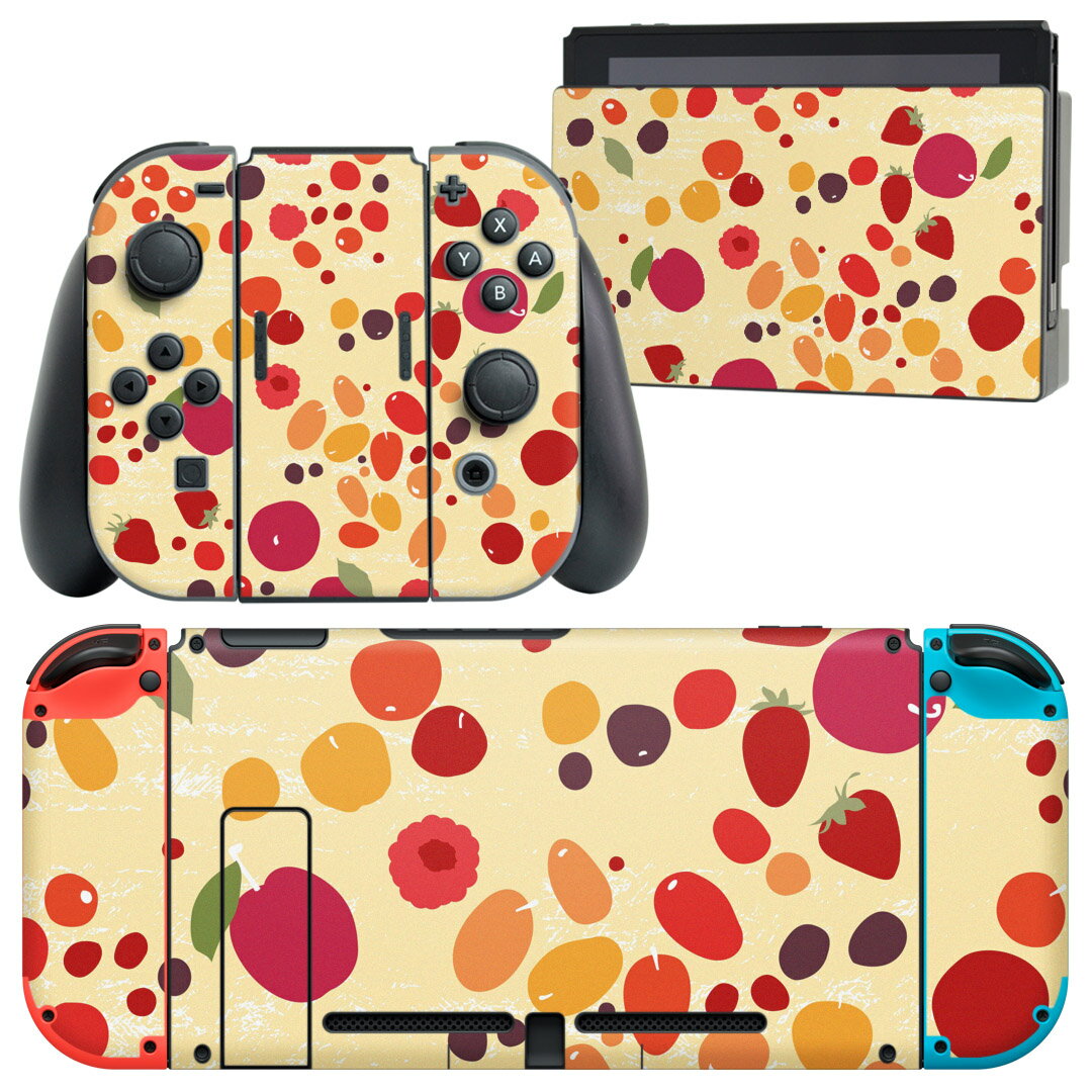 igsticker Nintendo Switch 用 デザインスキンシール 任天堂 ニンテンドー スイッチ 専用 本体ドック Joy-Con Joycon ジョイコン 専用 ゲーム機 カバー アクセサリー フィルム ステッカー 004860 果物　フルーツ　模様