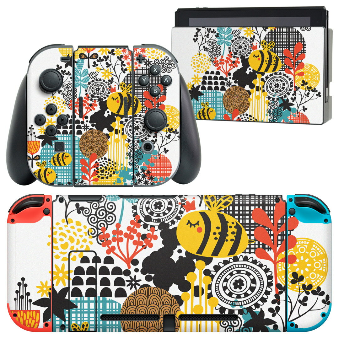 igsticker Nintendo Switch 用 デザインスキンシール 任天堂 ニンテンドー スイッチ 専用 本体ドック Joy-Con Joycon ジョイコン 専用 ゲーム機 カバー アクセサリー フィルム ステッカー 004865 蜂 キャラクター イラスト