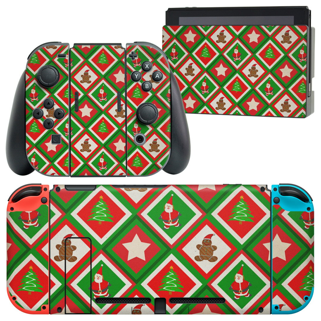 igsticker Nintendo Switch 用 デザインスキンシール 任天堂 ニンテンドー スイッチ 専用 本体ドック Joy-Con Joycon ジョイコン 専用 ゲーム機 カバー アクセサリー フィルム ステッカー 004884 クリスマス 模様 サンタ