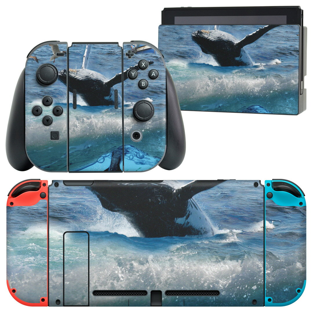 igsticker Nintendo Switch 用 デザインスキンシール 任天堂 ニンテンドー スイッチ 専用 本体ドック Joy-Con Joycon ジョイコン 専用 ゲーム機 カバー アクセサリー フィルム ステッカー 004897 海　鯨　写真