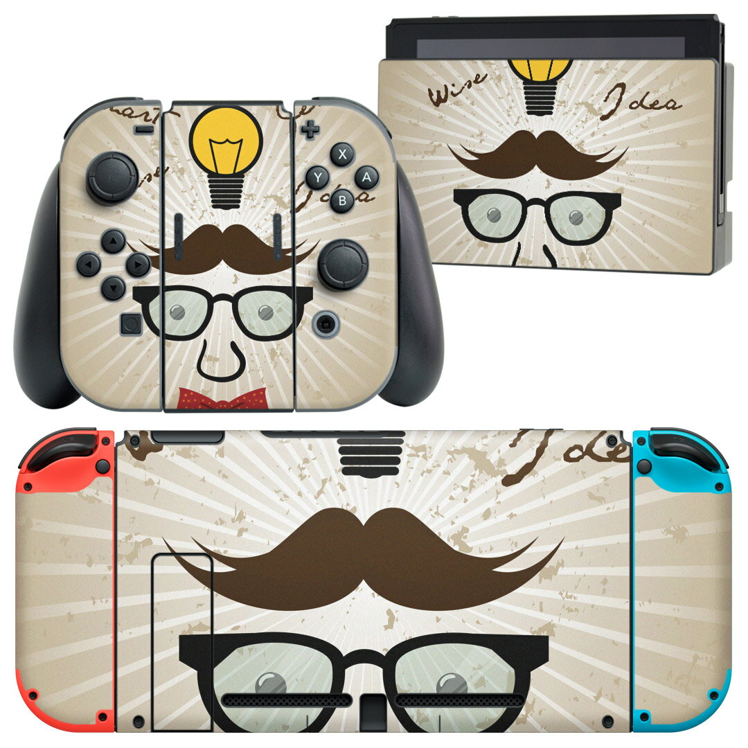 igsticker Nintendo Switch 用 デザインスキンシール 任天堂 ニンテンドー スイッチ 専用 本体ドック Joy-Con Joycon ジョイコン 専用 ゲーム機 カバー アクセサリー フィルム ステッカー 004910 イラスト 髭 リボン