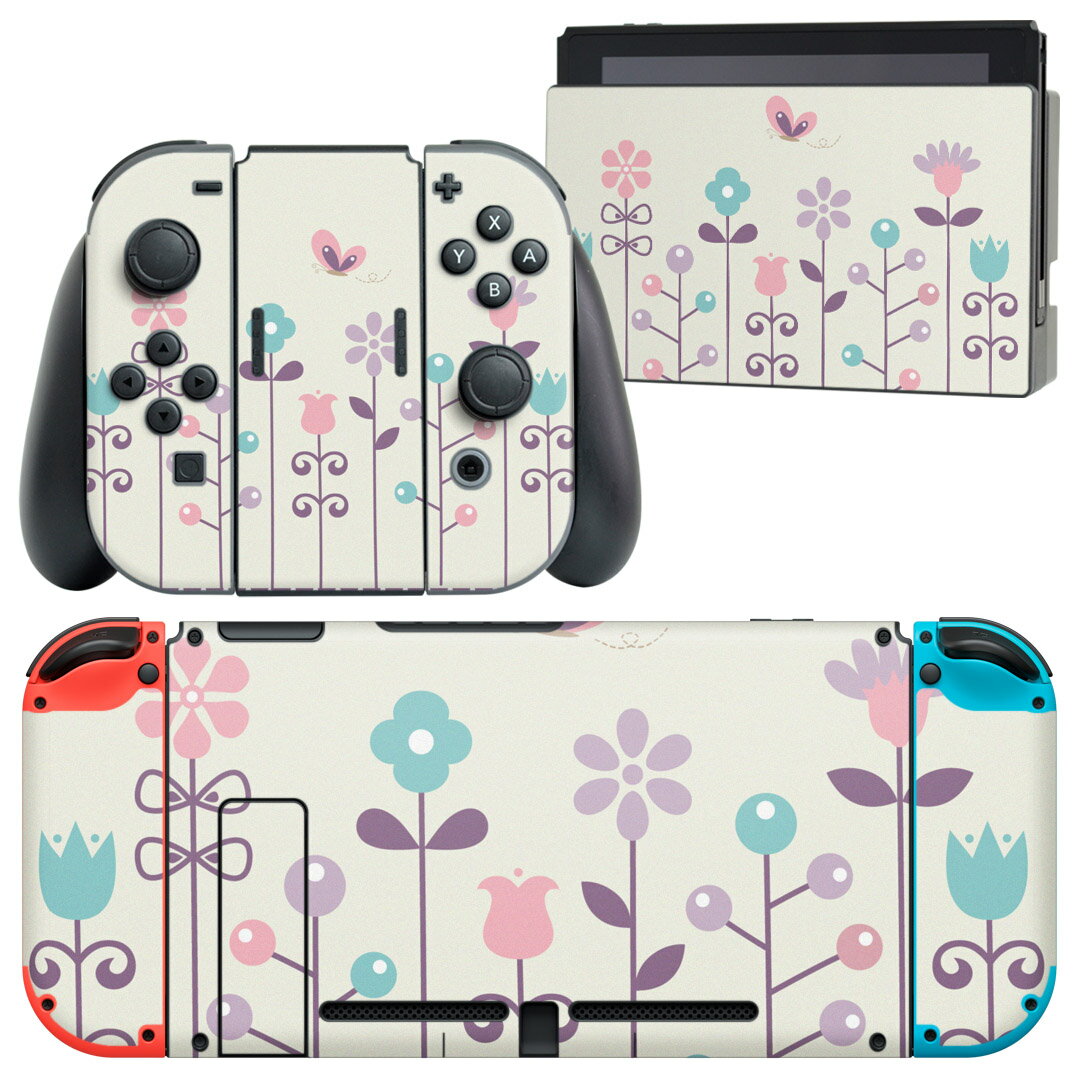 igsticker Nintendo Switch 用 デザインスキンシール 任天堂 ニンテンドー スイッチ 専用 本体ドック Joy-Con Joycon ジョイコン 専用 ゲーム機 カバー アクセサリー フィルム ステッカー 004991 花　　蝶
