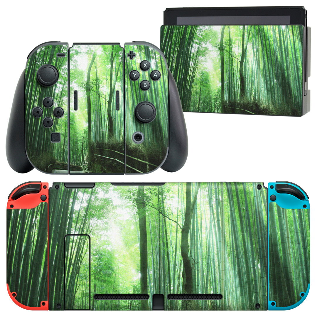 igsticker Nintendo Switch 用 デザインスキンシール 任天堂 ニンテンドー スイッチ 専用 本体ドック Joy-Con Joycon ジョイコン 専用 ゲーム機 カバー アクセサリー フィルム ステッカー 004996 景色　竹林　写真