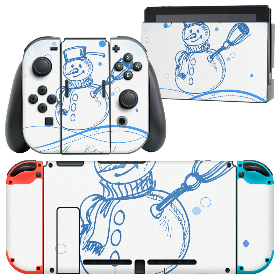 igsticker Nintendo Switch 用 デザインスキンシール 任天堂 ニンテンドー スイッチ 専用 本体ドック Joy-Con Joycon ジョイコン 専用 ゲーム機 カバー アクセサリー フィルム ステッカー 005021 スノーマン　冬　イラスト