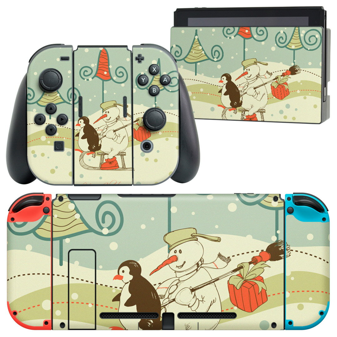 igsticker Nintendo Switch 用 デザインスキンシール 任天堂 ニンテンドー スイッチ 専用 本体ドック Joy-Con Joycon ジョイコン 専用 ゲーム機 カバー アクセサリー フィルム ステッカー 005106 クリスマス　スノーマン　冬