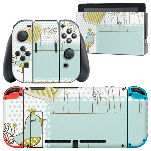 igsticker Nintendo Switch 用 デザインスキンシール 任天堂 ニンテンドー スイッチ 専用 本体ドック Joy-Con Joycon ジョイコン 専用 ゲーム機 カバー アクセサリー フィルム ステッカー 005128 鳥 ハート イラスト