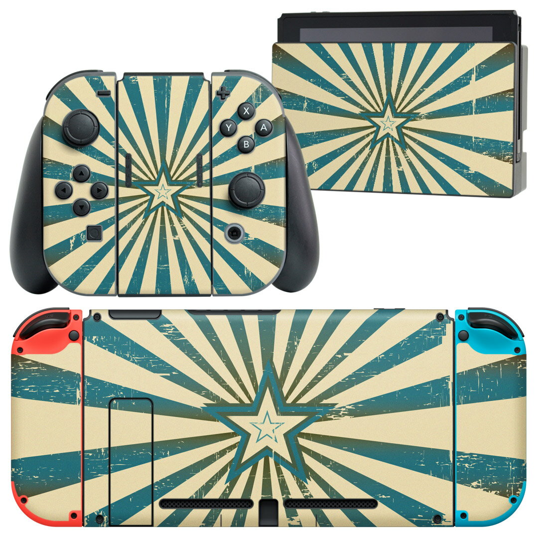 igsticker Nintendo Switch 用 デザインスキンシール 任天堂 ニンテンドー スイッチ 専用 本体ドック Joy-Con Joycon ジョイコン 専用 ゲーム機 カバー アクセサリー フィルム ステッカー 005139 星 ビンテージ イラスト