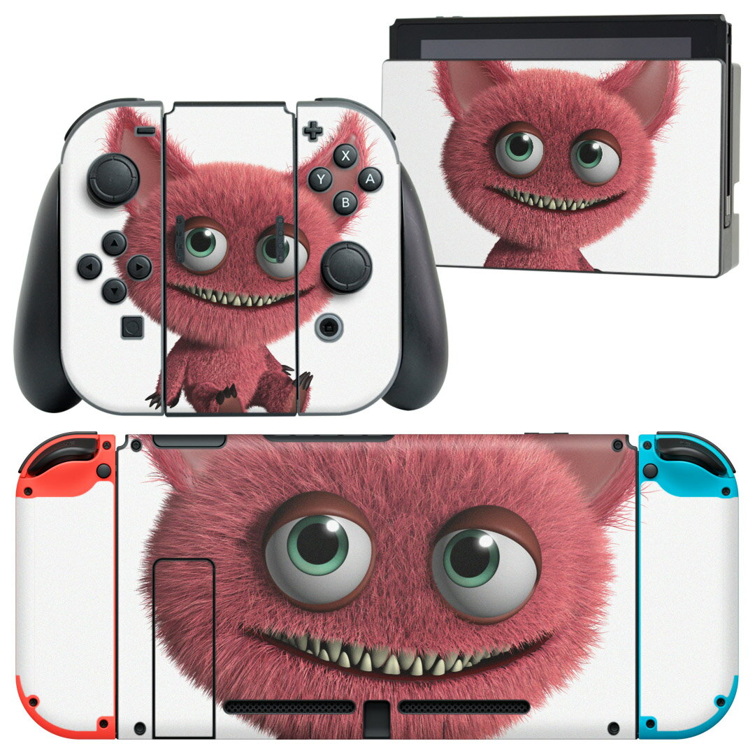 igsticker Nintendo Switch 用 デザインスキンシール 任天堂 ニンテンドー スイッチ 専用 本体ドック Joy-Con Joycon ジョイコン 専用 ゲーム機 カバー アクセサリー フィルム ステッカー 005189 モンスター 赤 キャラクター