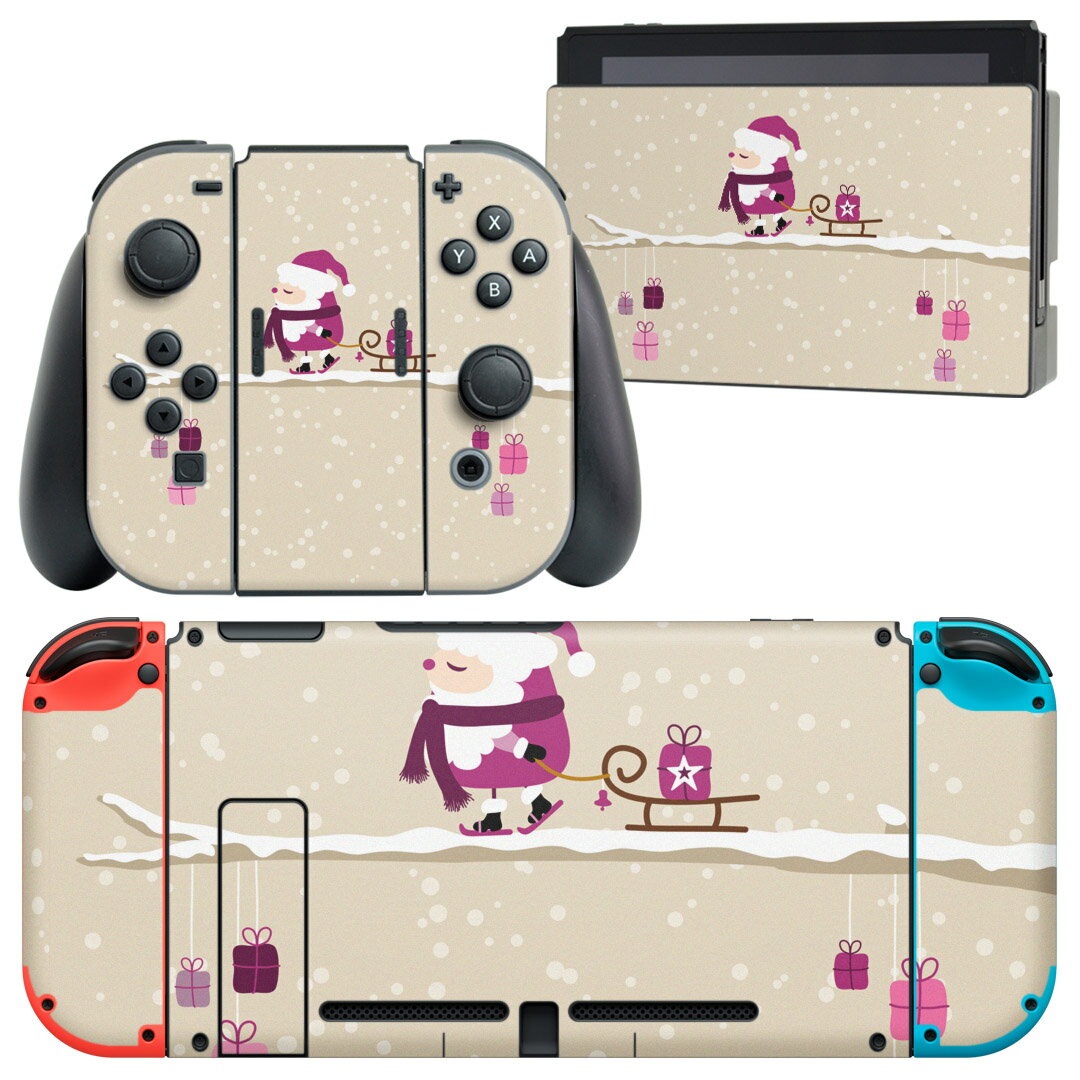 igsticker Nintendo Switch 用 デザインスキンシール 任天堂 ニンテンドー スイッチ 専用 本体ドック Joy-Con Joycon ジョイコン 専用 ゲーム機 カバー アクセサリー フィルム ステッカー 005207 クリスマス サンタ 冬