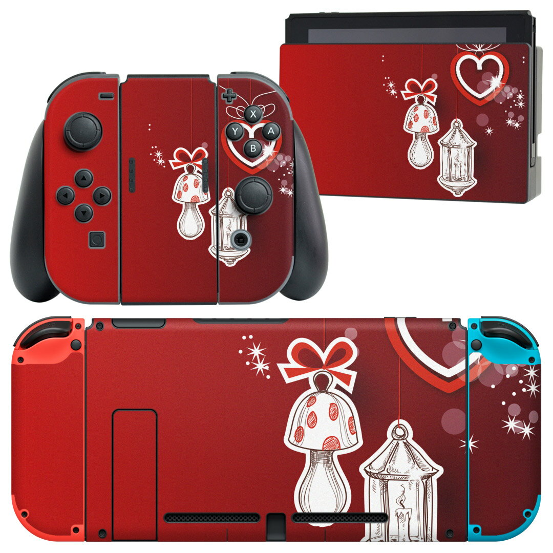 igsticker Nintendo Switch 用 デザインスキンシール 任天堂 ニンテンドー スイッチ 専用 本体ドック Joy-Con Joycon ジョイコン 専用 ゲーム機 カバー アクセサリー フィルム ステッカー 005217 赤 ハート ランプ