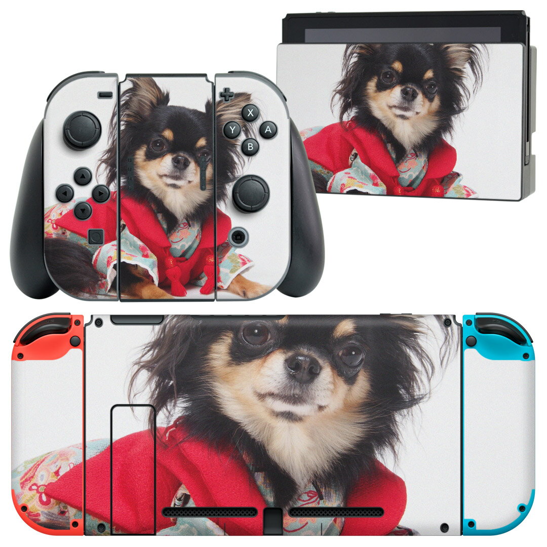 igsticker Nintendo Switch 用 デザインスキンシール 任天堂 ニンテンドー スイッチ 専用 本体ドック Joy-Con Joycon ジョイコン 専用 ゲーム機 カバー アクセサリー フィルム ステッカー 005221 アニマル 犬 チワワ 写真