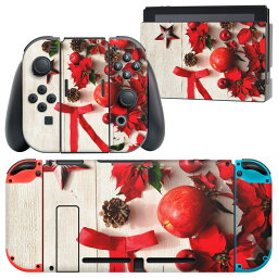 igsticker Nintendo Switch 用 デザインスキンシール 任天堂 ニンテンドー スイッチ 専用 本体ドック Joy-Con Joycon ジョイコン 専用 ゲーム機 カバー アクセサリー フィルム ステッカー 005228 クリスマス　リボン　りんご