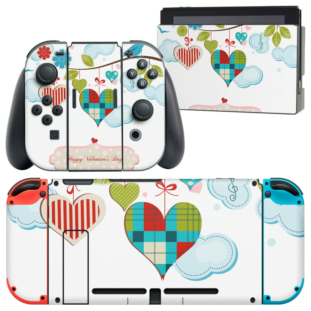 igsticker Nintendo Switch 用 デザインスキンシール 任天堂 ニンテンドー スイッチ 専用 本体ドック Joy-Con Joycon ジョイコン 専用 ゲーム機 カバー アクセサリー フィルム ステッカー 005285 鳥 花 バレンタイン