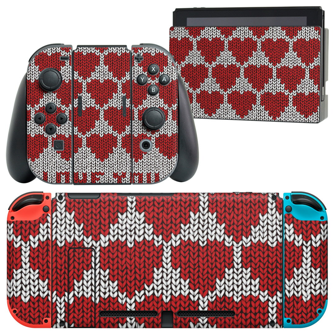 igsticker Nintendo Switch 用 デザインスキンシール 任天堂 ニンテンドー スイッチ 専用 本体ドック Joy-Con Joycon ジョイコン 専用 ゲーム機 カバー アクセサリー フィルム ステッカー 005294 ハート LOVE 赤