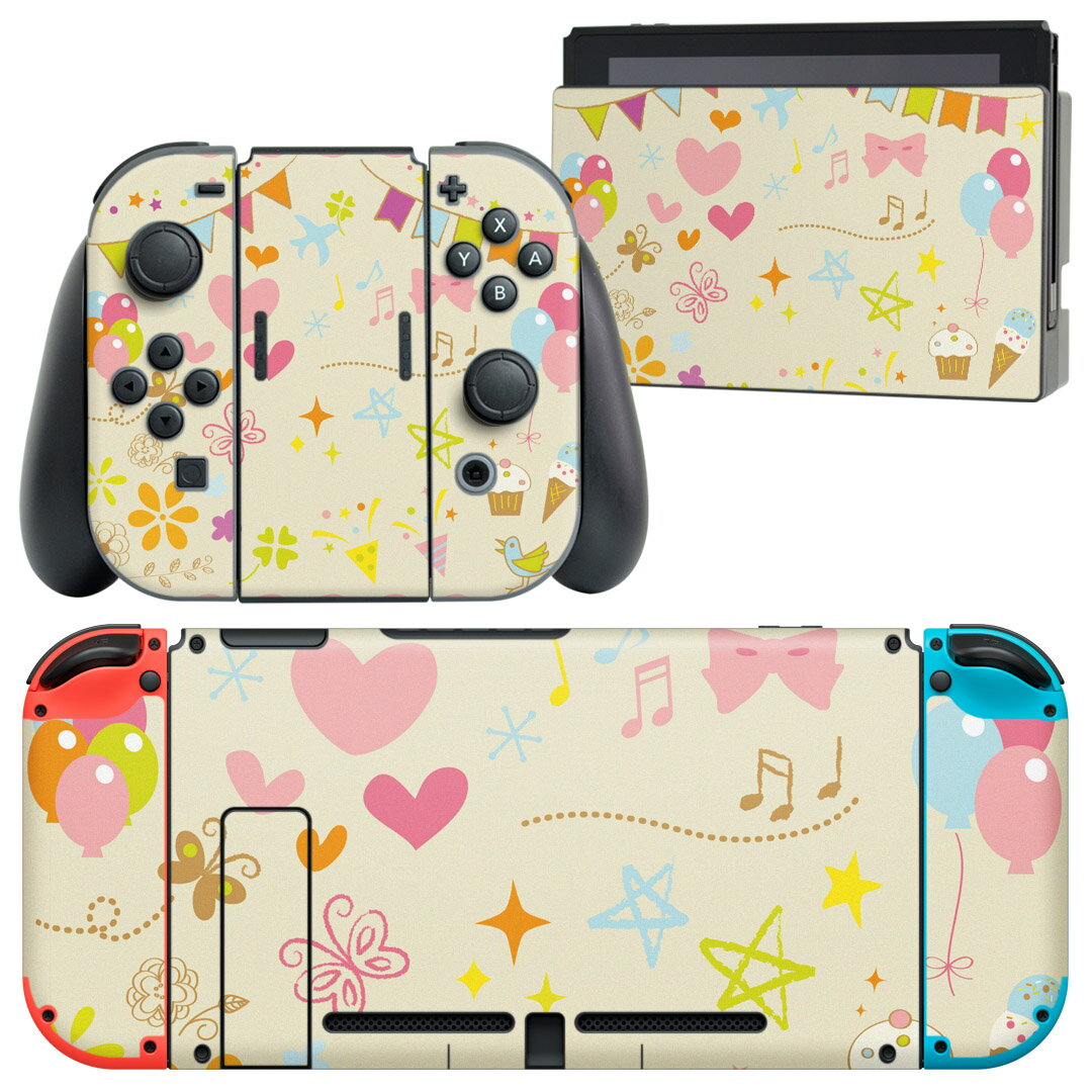 igsticker Nintendo Switch 用 デザインスキンシール 任天堂 ニンテンドー スイッチ 専用 本体ドック Joy-Con Joycon ジョイコン 専用 ゲーム機 カバー アクセサリー フィルム ステッカー 005335 ハート　花　リボン