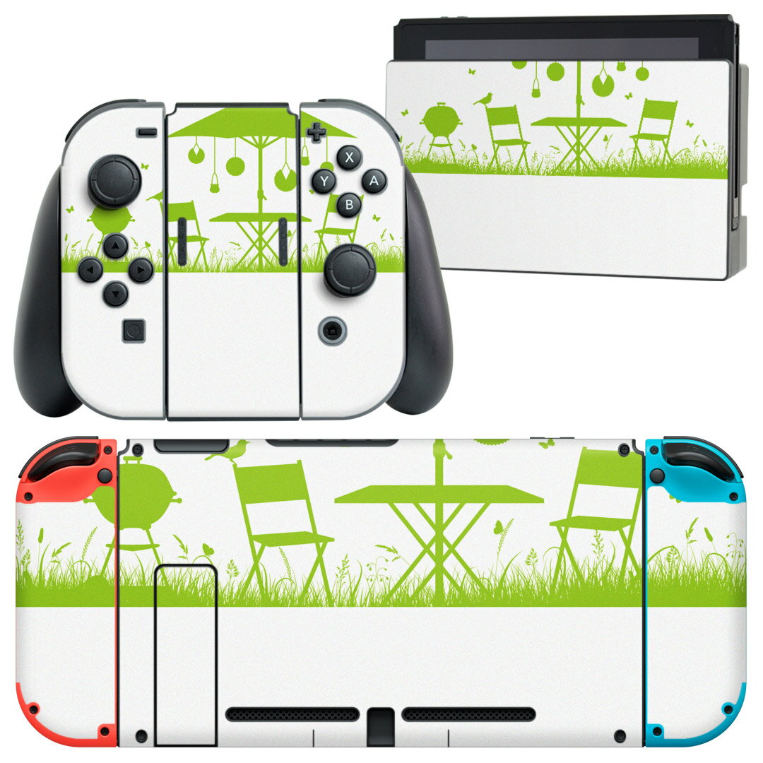 igsticker Nintendo Switch 用 デザインスキンシール 任天堂 ニンテンドー スイッチ 専用 本体ドック Joy-Con Joycon ジョイコン 専用 ゲーム機 カバー アクセサリー フィルム ステッカー 005379 シンプル　緑　鳥