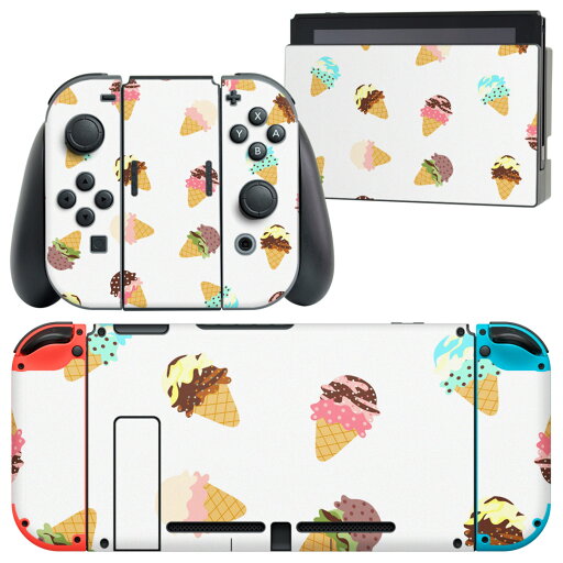 igsticker Nintendo Switch 用 デザインスキンシール 任天堂 ニンテンドー スイッチ 専用 本体ドック Joy-Con Joycon ジョイコン 専用 ゲーム機 カバー アクセサリー フィルム ステッカー 005395 アイス 模様 カラフル