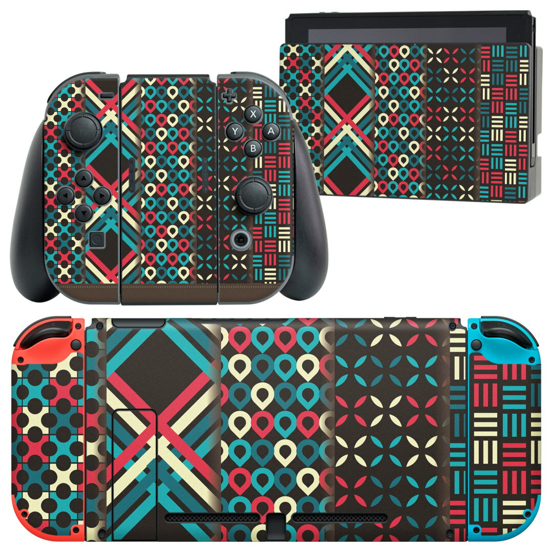 igsticker Nintendo Switch 用 デザインスキンシール 任天堂 ニンテンドー スイッチ 専用 本体ドック Joy-Con Joycon ジョイコン 専用 ゲーム機 カバー アクセサリー フィルム ステッカー 005401 青　赤　模様