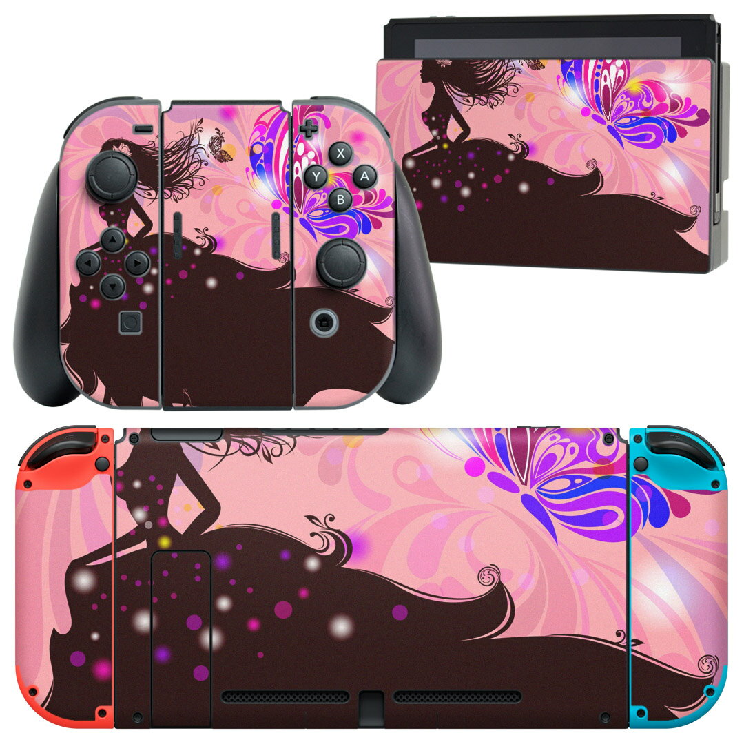 igsticker Nintendo Switch 用 デザインスキンシール 任天堂 ニンテンドー スイッチ 専用 本体ドック Joy-Con Joycon ジョイコン 専用 ゲーム機 カバー アクセサリー フィルム ステッカー 005423 蝶　人物