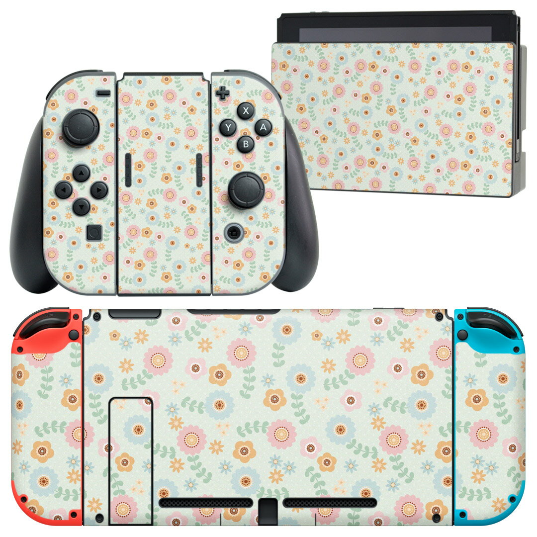 igsticker Nintendo Switch 用 デザインスキンシール 任天堂 ニンテンドー スイッチ 専用 本体ドック Joy-Con Joycon ジョイコン 専用 ゲーム機 カバー アクセサリー フィルム ステッカー 005435 花　　模様