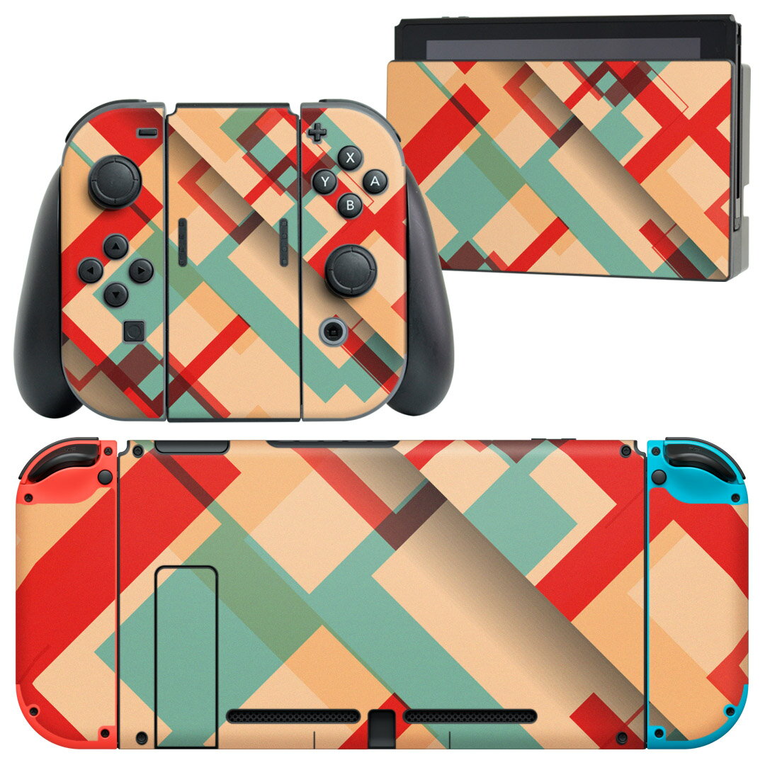 igsticker Nintendo Switch 用 デザインスキンシール 任天堂 ニンテンドー スイッチ 専用 本体ドック Joy-Con Joycon ジョイコン 専用 ゲーム機 カバー アクセサリー フィルム ステッカー 005449 赤　青　模様