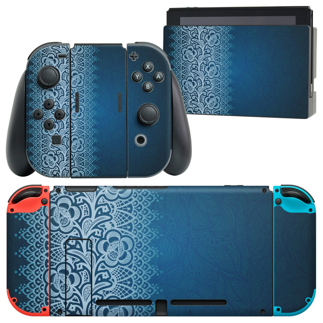 igsticker Nintendo Switch 用 デザインスキンシール 任天堂 ニンテンドー スイッチ 専用 本体ドック Joy-Con Joycon ジョイコン 専用 ゲーム機 カバー アクセサリー フィルム ステッカー 005458 花 レース