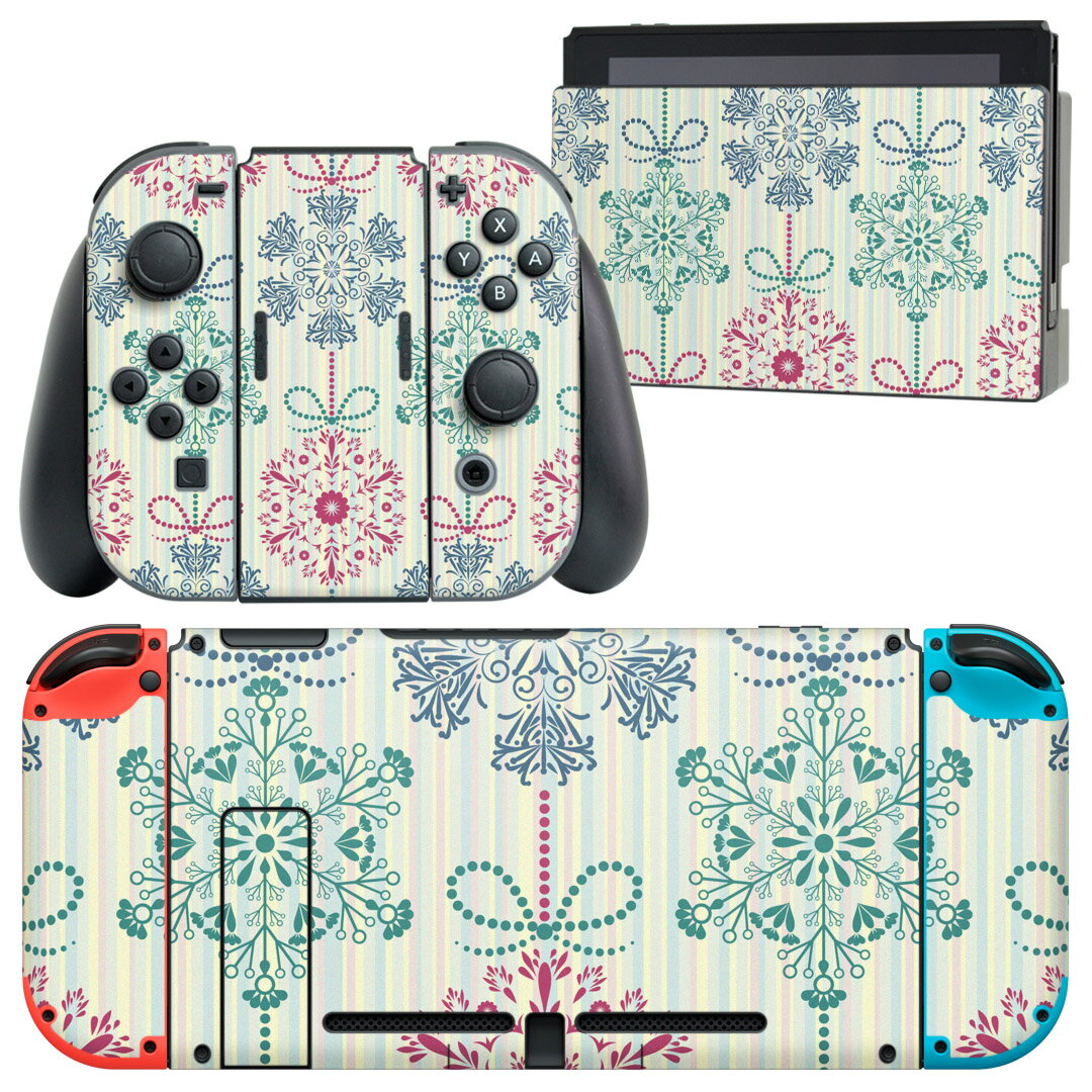 igsticker Nintendo Switch 用 デザインスキンシール 任天堂 ニンテンドー スイッチ 専用 本体ドック Joy-Con Joycon ジョイコン 専用 ゲーム機 カバー アクセサリー フィルム ステッカー 005503 雪 結晶 模様
