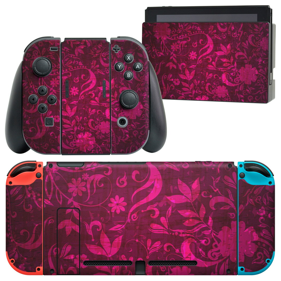 igsticker Nintendo Switch 用 デザインスキンシール 任天堂 ニンテンドー スイッチ 専用 本体ドック Joy-Con Joycon ジョイコン 専用 ゲーム機 カバー アクセサリー フィルム ステッカー 005514 花　　模様