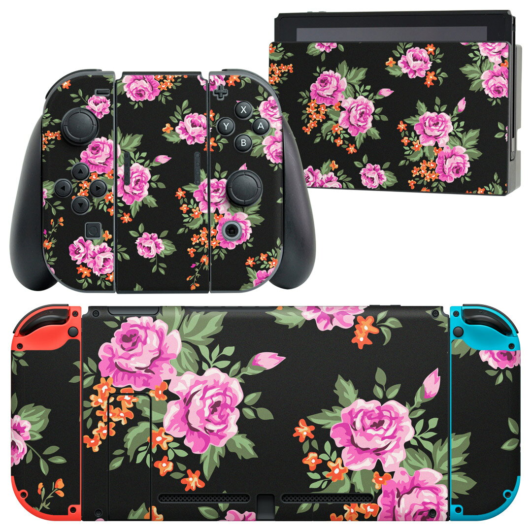 igsticker Nintendo Switch 用 デザインスキンシール 任天堂 ニンテンドー スイッチ 専用 本体ドック Joy-Con Joycon ジョイコン 専用 ゲーム機 カバー アクセサリー フィルム ステッカー 005524 花　　模様