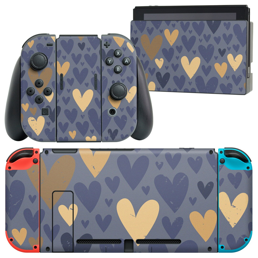 igsticker Nintendo Switch 用 デザインスキンシール 任天堂 ニンテンドー スイッチ 専用 本体ドック Joy-Con Joycon ジョイコン 専用 ゲーム機 カバー アクセサリー フィルム ステッカー 005532 ハート　模様