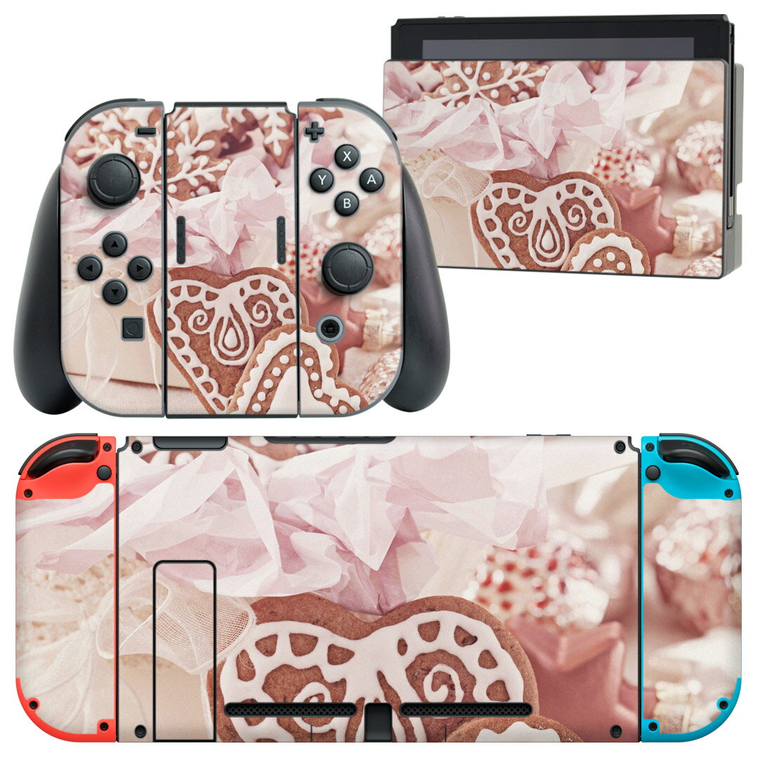 igsticker Nintendo Switch 用 デザインスキンシール 任天堂 ニンテンドー スイッチ 専用 本体ドック Joy-Con Joycon ジョイコン 専用 ゲーム機 カバー アクセサリー フィルム ステッカー 005562 写真　ハート　クッキー